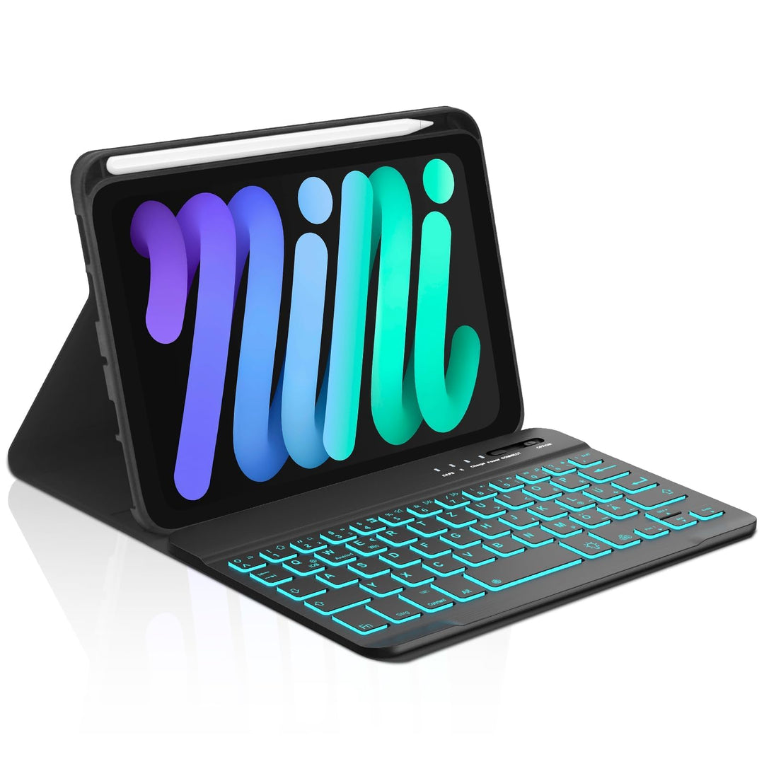 Hülle mit Tastatur für das iPad mini 6 & 7 Generation (2021/2024), Deutsch QWERTZ Keyboard, Magnetis