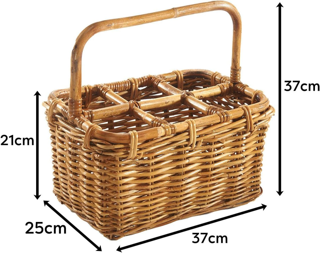 Flaschenträger Flaschenkorb Korb – aus Rattan – für 6 Flaschen – handgeflochten – lacak braun, Braun