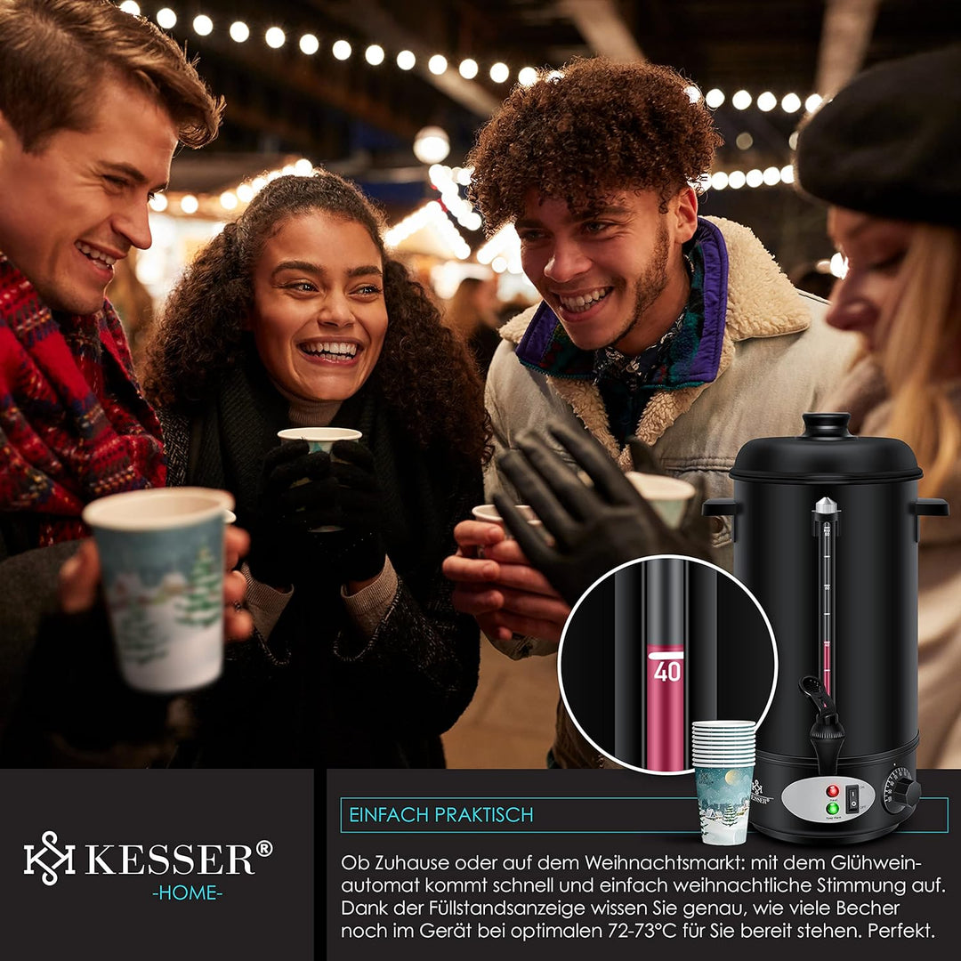 KESSER® Glühweinkessel 8L Edelstahl Inkl. 10x Becher Glühweinkocher mit Thermostat Glühweinautomat H