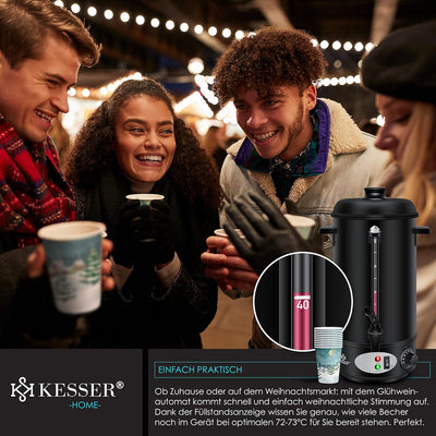 KESSER® Glühweinkessel 8L Edelstahl Inkl. 10x Becher Glühweinkocher mit Thermostat Glühweinautomat H