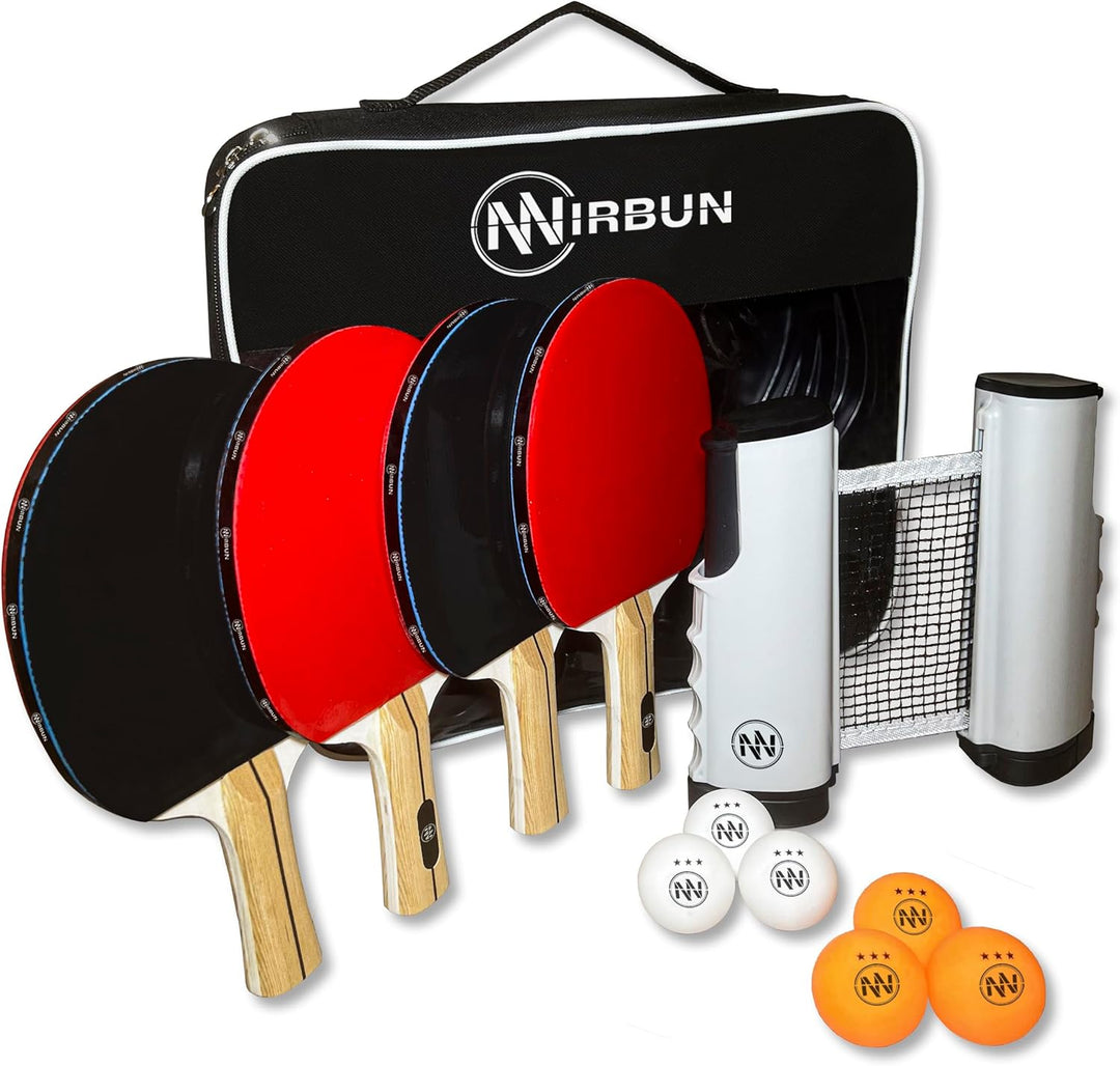 NIRBUN Tischtennisschläger Set mit ausziehbarem Netz, Tischtennisschläger Profi, 3-Sterne-Tischtenni