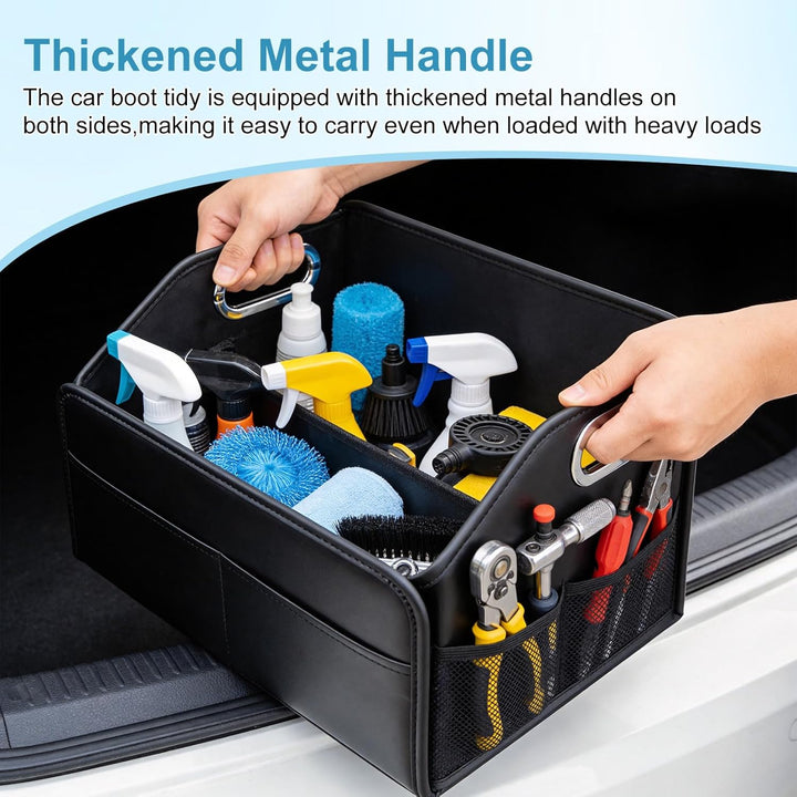 Kofferraum Organizer, Faltbar Auto Organizer mit Metallgriffen, Leder Kofferraumtasche mit Abnehmbar