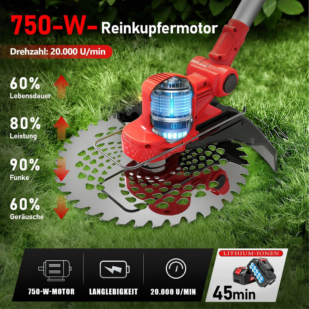 Rasentrimmer mit akku für Makita-Akkus, 21V-4.0Ah mit 2 Akkus und Ladegerät, Freischneider Akku 2000