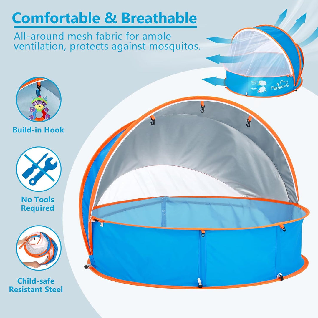 Peradix 4 in 1 Pop Up Baby Planschbecken,Babypool mit UV Schutz Bällepool, Baby Zelt Strandzelt mit