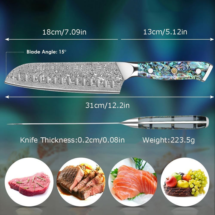 Damastmesser Santokumesser Profi Küchenmesser 18cm Extrem scharfe Klinge aus 67 Schichten VG-10 Dama