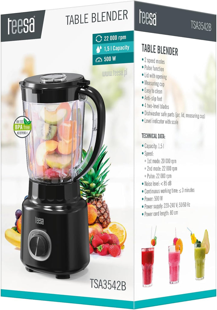 Kraftvoller Teesa TSA3542B Standmixer 500W 1,5L BPA-frei, Weiss, einfache Reinigung 37.5 cm x 17.5 c