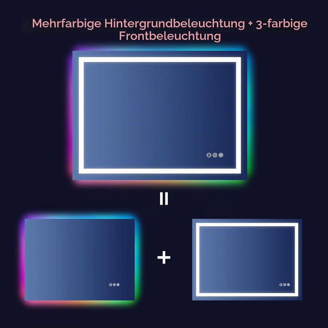 Dripex Badspiegel mit Beleuchtung Led Spiegel mit RGB LED Streifen, Farbwechsel, Touch-Schalter, Dim