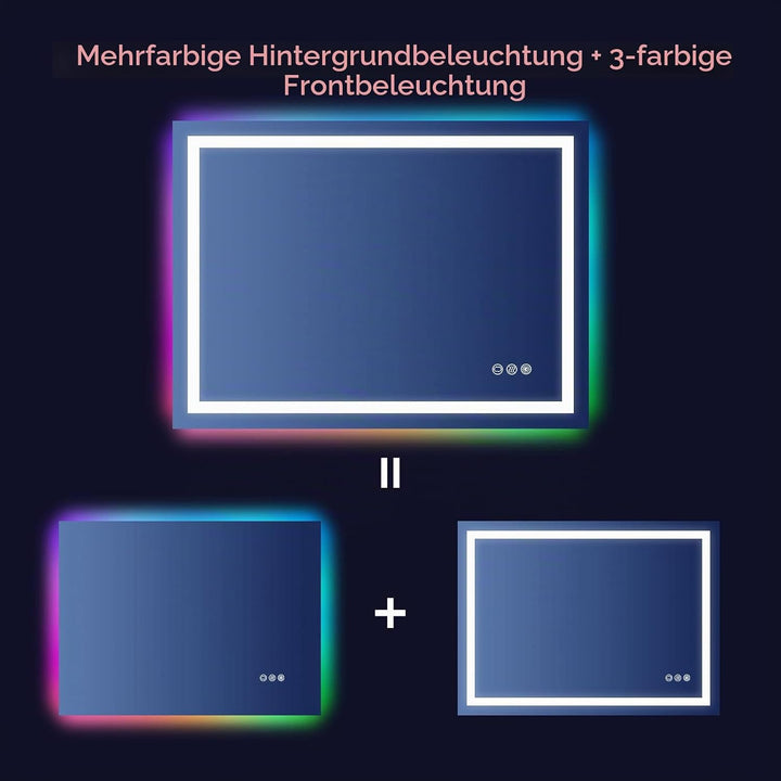 Dripex Badspiegel mit Beleuchtung Led Spiegel mit RGB LED Streifen, Farbwechsel, Touch-Schalter, Dim