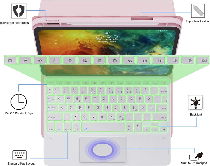 ROOFEI Hülle mit Tastatur für iPad (A16) 11.Generation 11" 2025, iPad 10. Generation 10.9" 2022-7 Fa