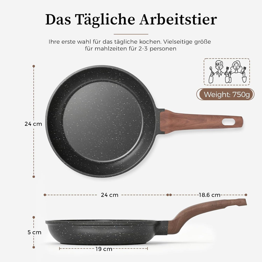 YASHE Bratpfanne 24 cm, Induktion, ungiftig, PTFE- und PFAS-frei | Granitoberfläche für gesundes Koc
