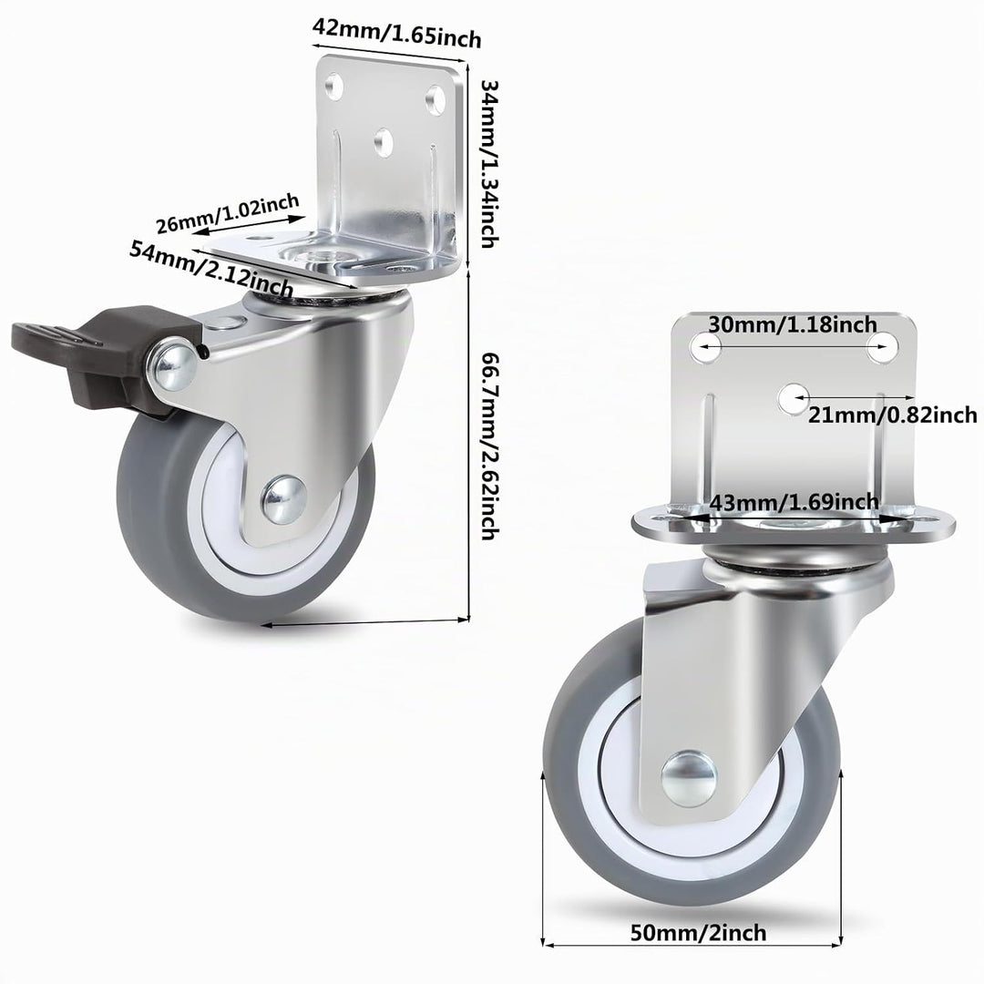 50mm Möbelrollen mit Dicker, 4 L-Montageplatte Schwerlastrollen Klein Tragfähigkeit 270kg, 360°-Dreh