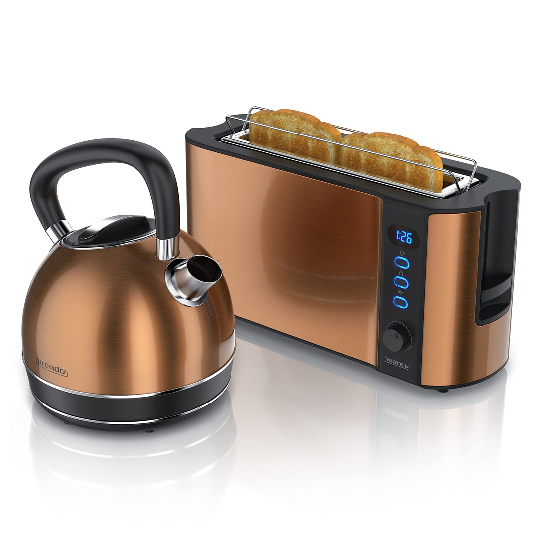 Arendo - Edelstahl Wasserkocher und Toaster in Kupferoptik - Wasserkessel max. 2200W - Kalkfilter -