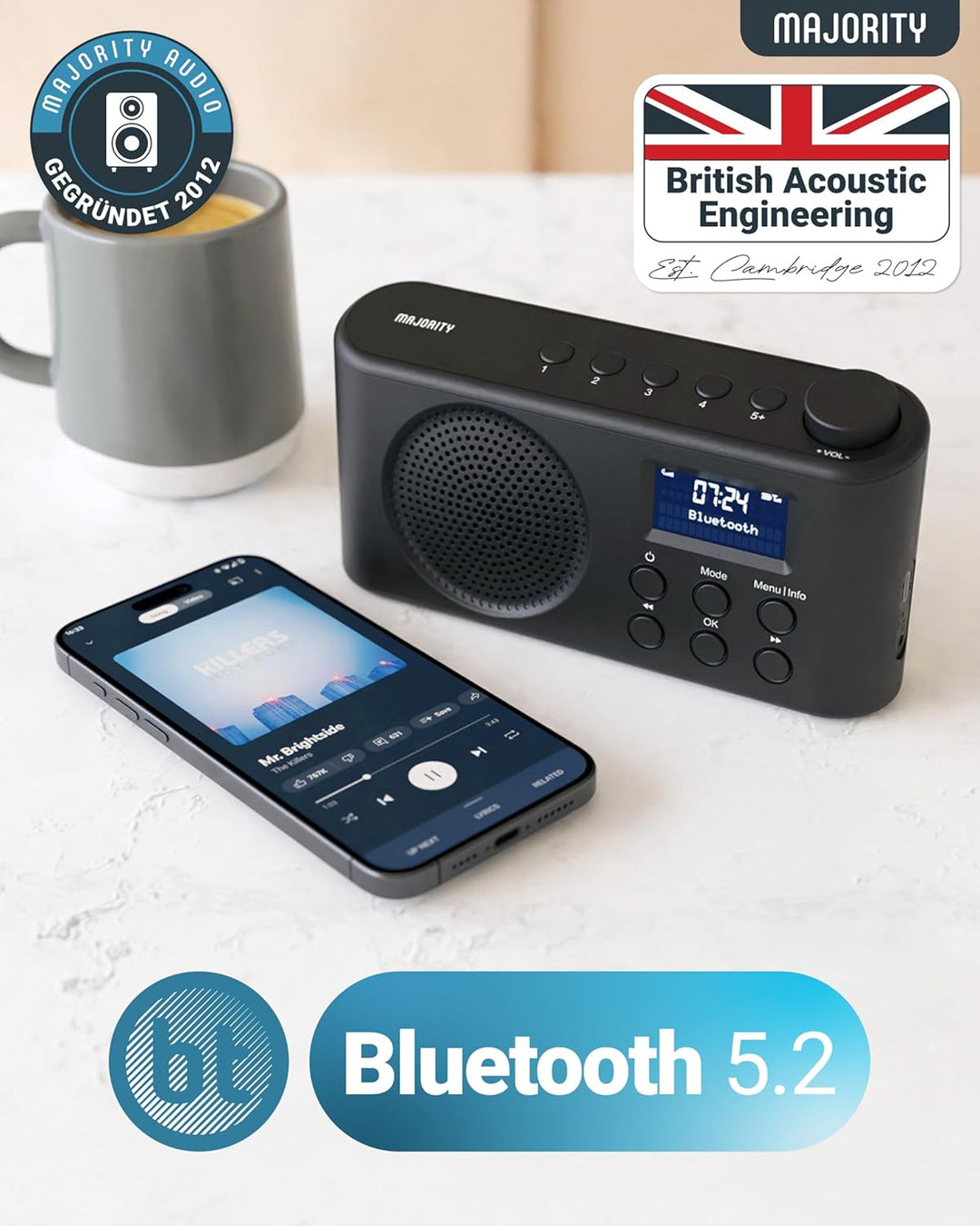 Tragbares Bluetooth DAB, DAB+ Radio | USB-C betrieben & wiederaufladbarer Akku | 12 Stunden Wiederga