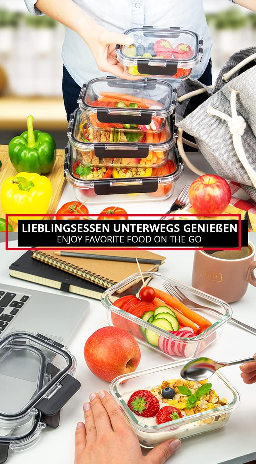 edallo NEU TRITAN - 4 vielseitige Frischhaltedosen mit TRITAN Deckel & premium Glas - Luftdicht, aus
