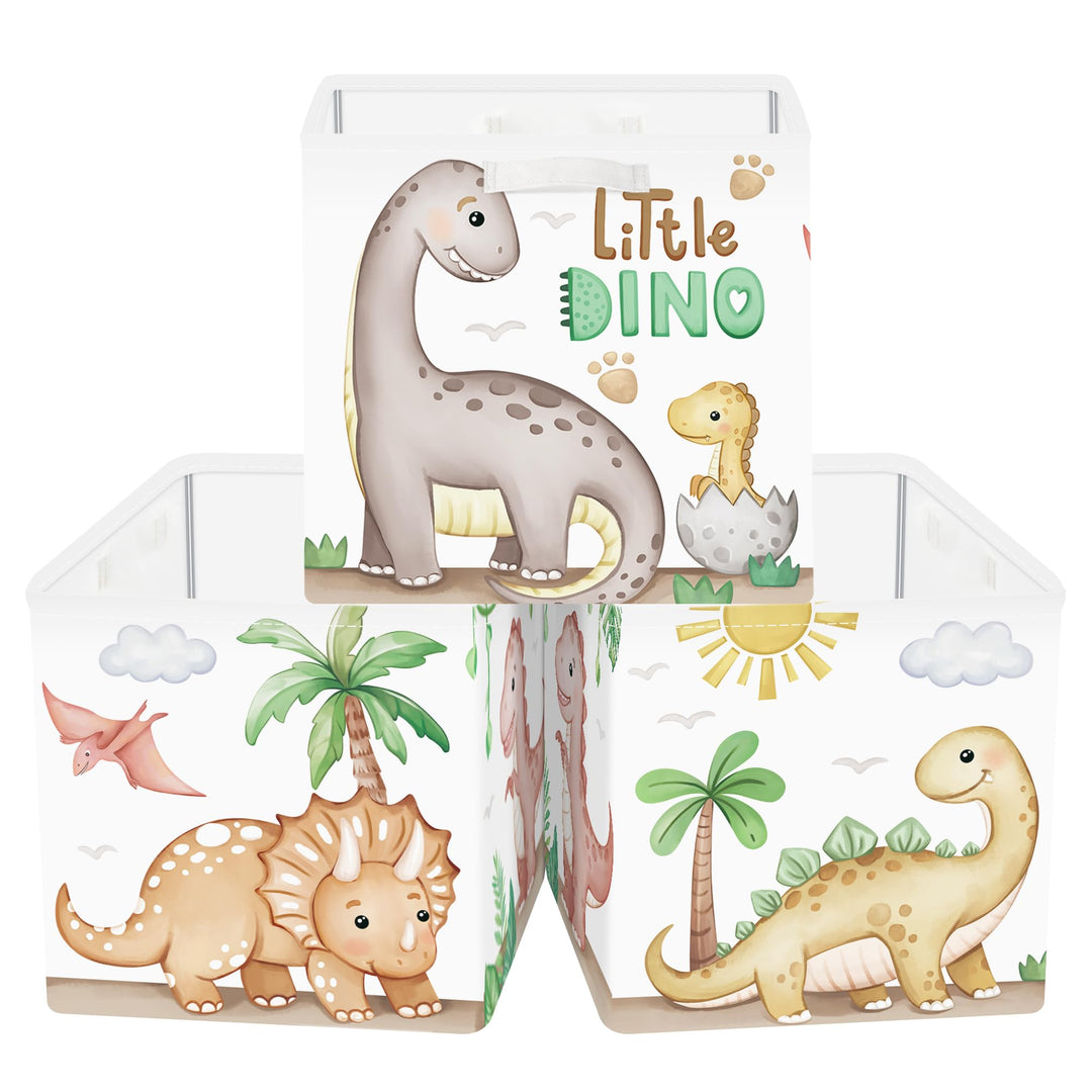 Clastyle 3 Stück Dinosaurier Aufbewahrungsbox Stoff für Kallax Faltbar Aufbewahrungskorb Klein Schra