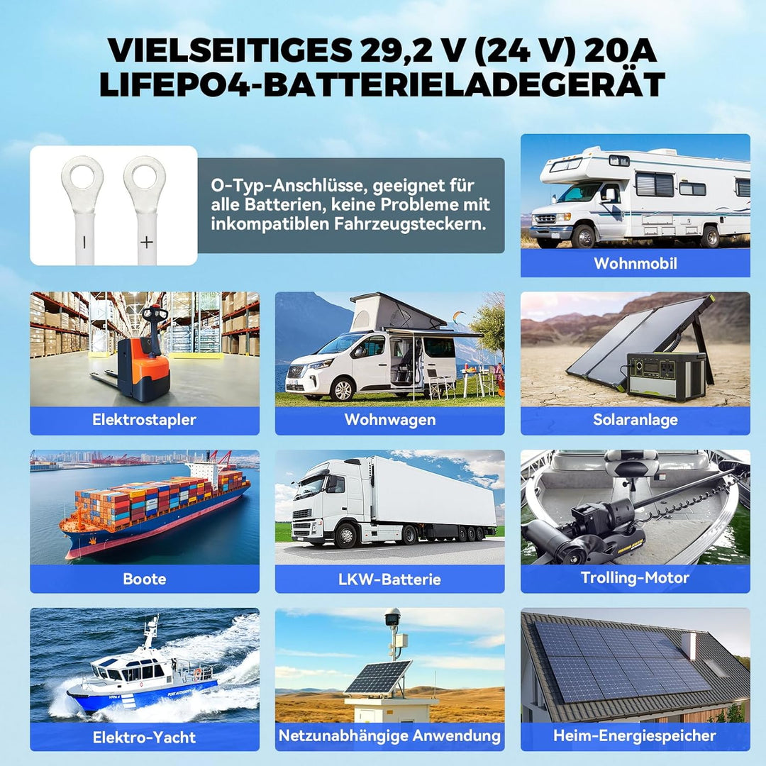 KAISAL 29.2V 20A LiFePO4 Ladegerät, LiFePO4 Batterieladegerät für 24V/25.6V Lithiumbatterie, 0V Akti