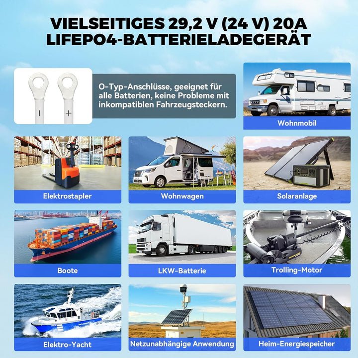 KAISAL 29.2V 20A LiFePO4 Ladegerät, LiFePO4 Batterieladegerät für 24V/25.6V Lithiumbatterie, 0V Akti
