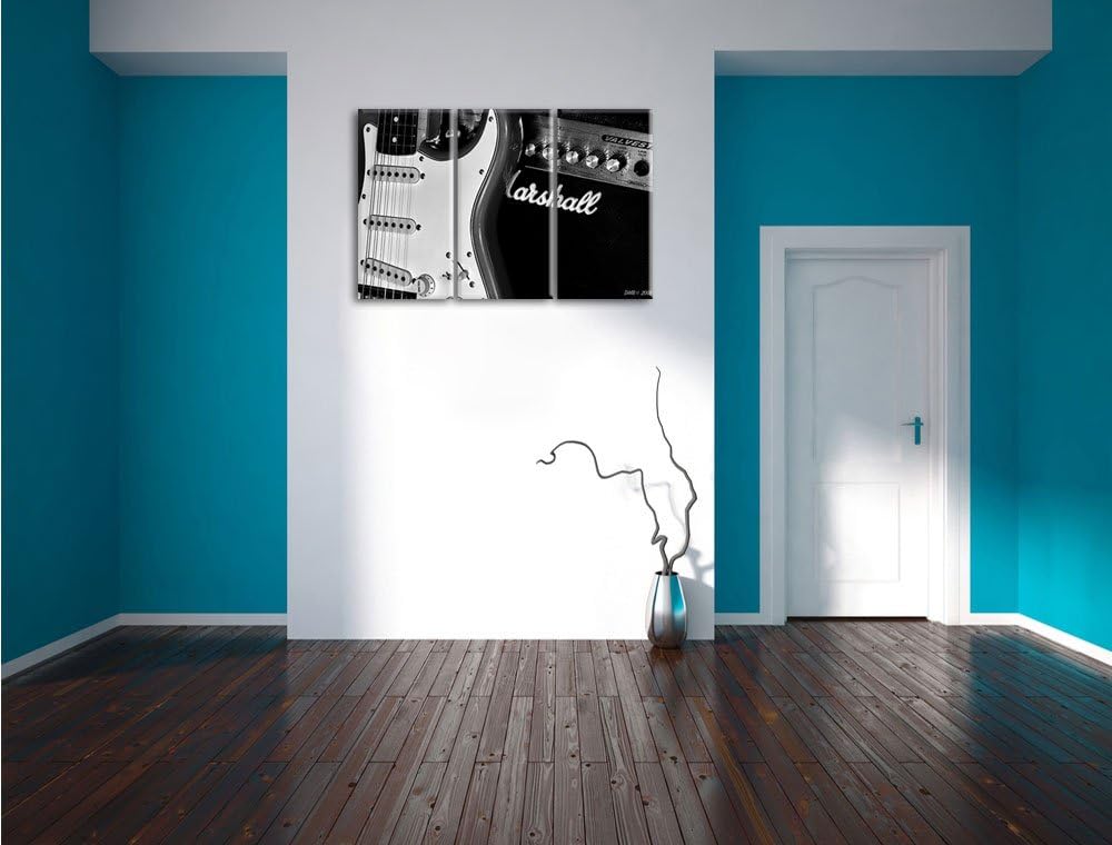 Pixxprint E-Gitarre Verstärker als Leinwandbild/Grösse: 3 Teilig (120x80 cm) cm/Wandbild/Kunstdruck/