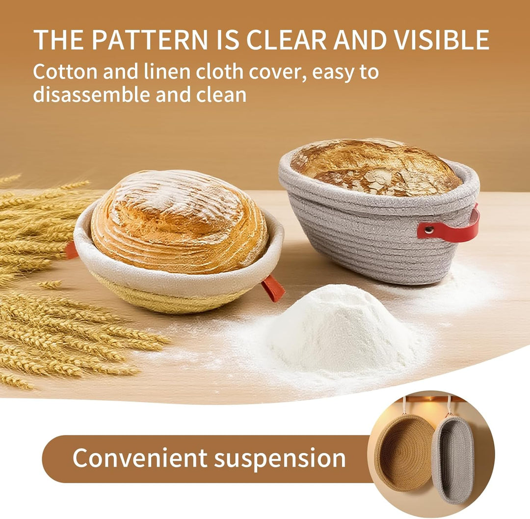 Gärkörbchen Sauerteig Starter Set - 23 cm Rund & 26 cm Oval mit Brotbackzubehör Backen Zubehör Handw