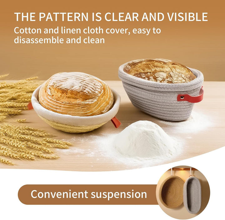 Gärkörbchen Sauerteig Starter Set - 23 cm Rund & 26 cm Oval mit Brotbackzubehör Backen Zubehör Handw