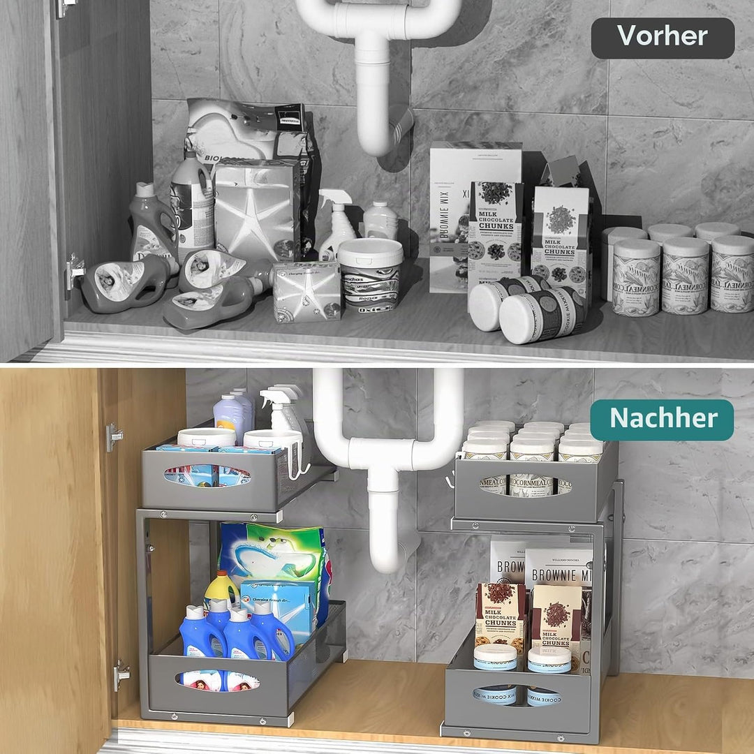 Housolution Unter Waschbecken Spüle Organizer Unterschrank Regal, Grau | Robustes Metall, Höhenverst