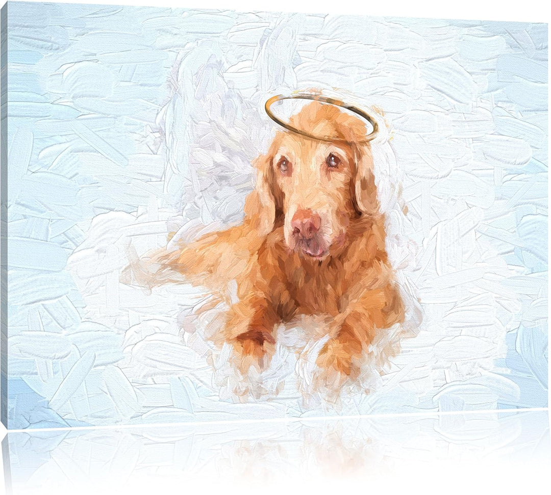 Pixxprint Hundeengel im Himmel als Leinwandbild/Grösse: 100x70 / Wandbild/Kunstdruck/fertig bespannt