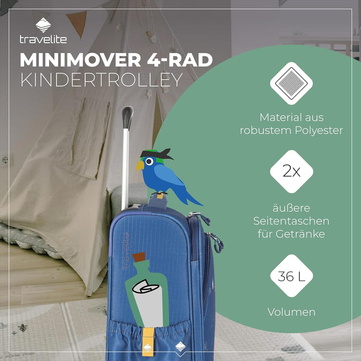 Travelite Kinderkoffer mit 4 Rollen für Mini-Weltentdecker, Handgepäck Kindertrolley MINIMOVER aus r