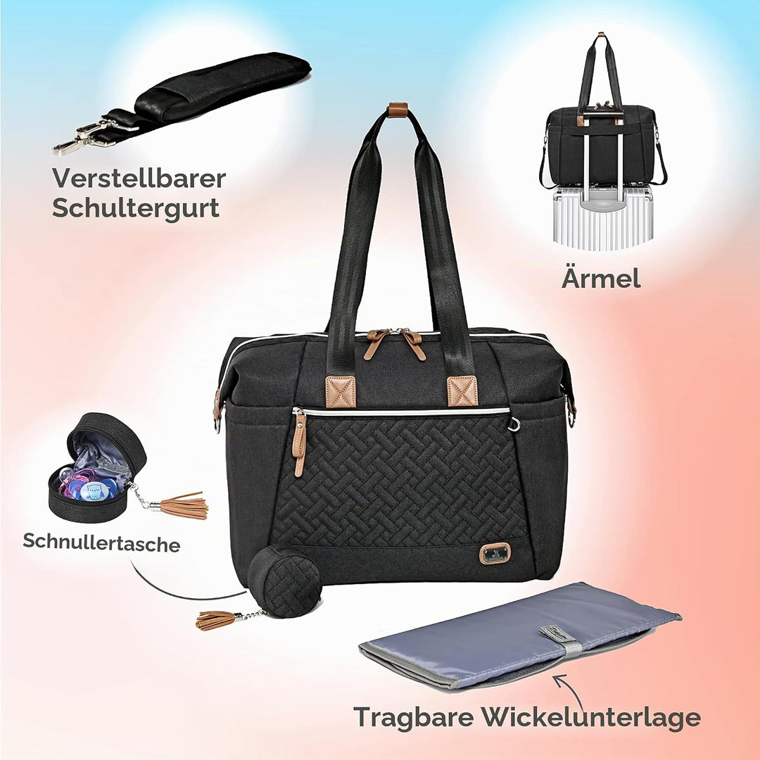 Dikaslon Wickeltasche mit Schnullertasche und Wickelunterlage, Grosse Reisewindeltasche für Mama und
