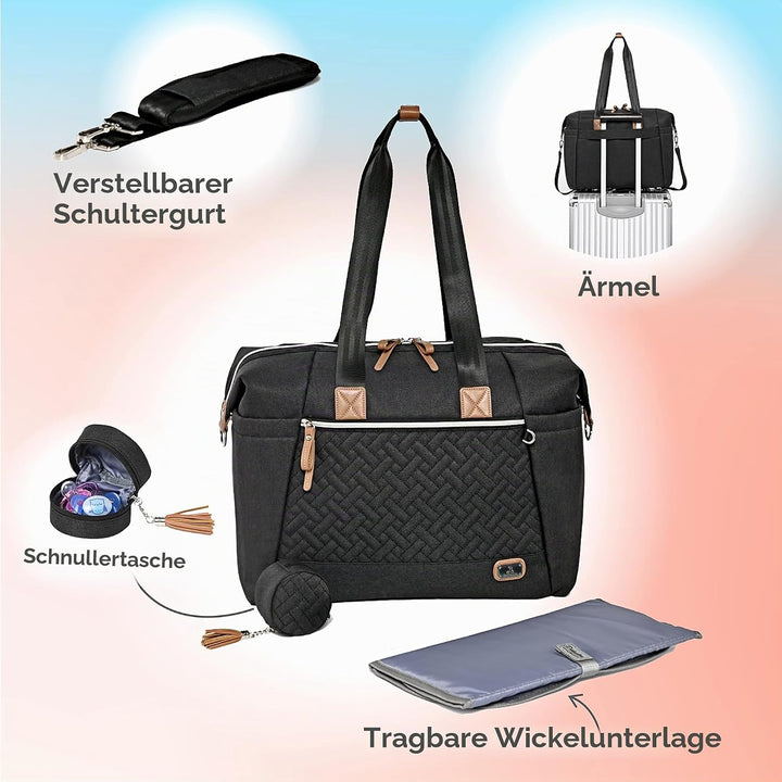 Dikaslon Wickeltasche mit Schnullertasche und Wickelunterlage, Grosse Reisewindeltasche für Mama und