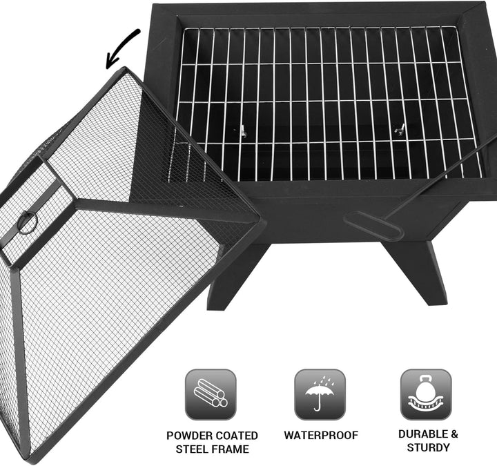 MaxxGarden Feuerschale - Für Den Garten - 53x53 cm - Outdoor Feuerstelle mit Stab - Feuerstelle Gart