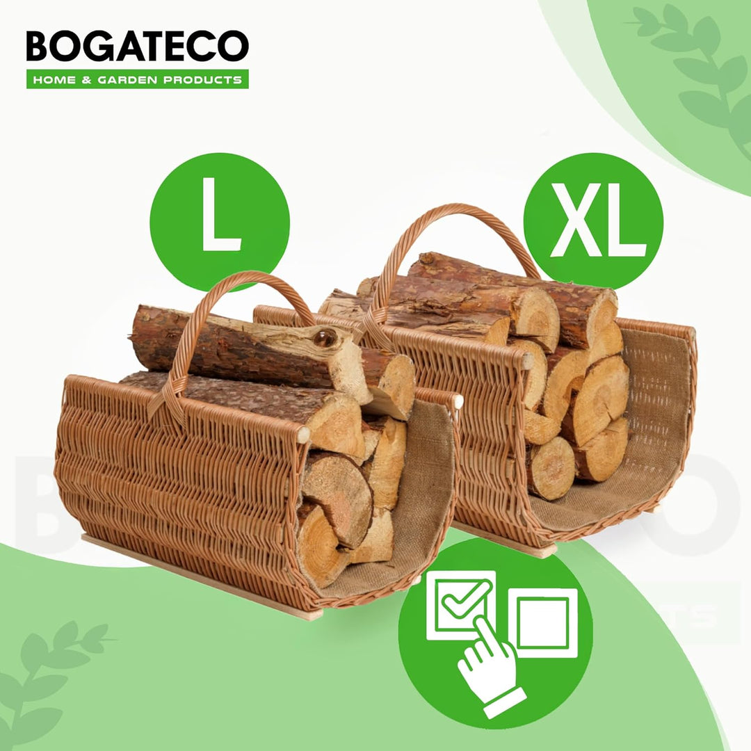 BOGATECO Weidenkorb mit Griff | Kaminkorb 50X35X25 | Handgewebt | Holzkorb mit Verstärkung 50 x 25 x
