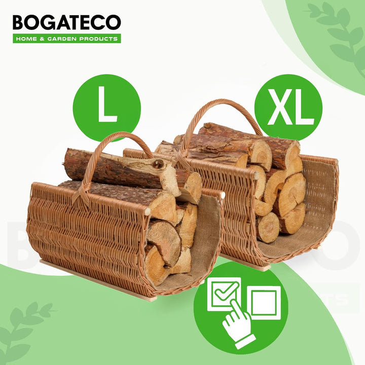 BOGATECO Weidenkorb mit Griff | Kaminkorb 50X35X25 | Handgewebt | Holzkorb mit Verstärkung 50 x 25 x