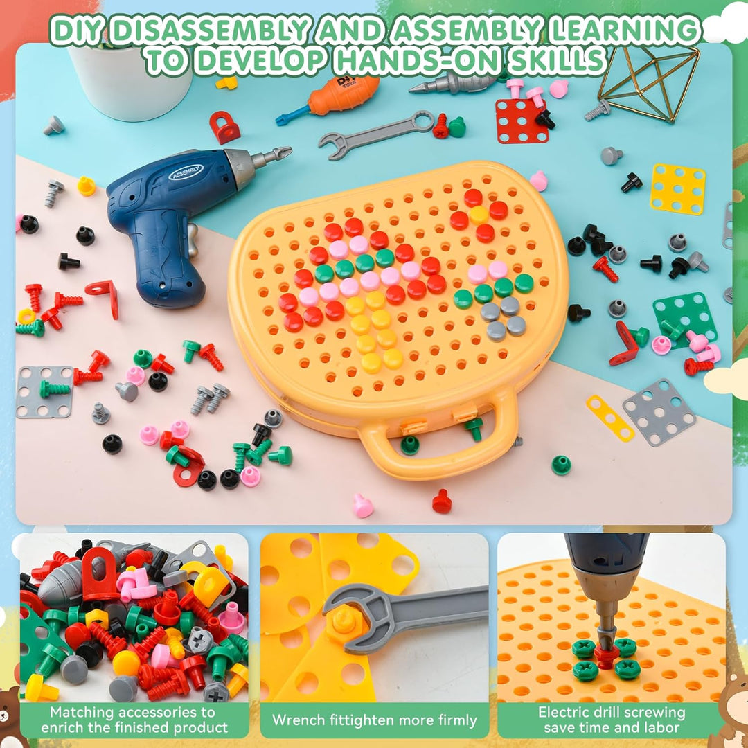 DAOUZL Montessori Spielzeugkiste mit Bohrmaschine, Magische Montessori-Spielzeugkiste, Mosaik Puzzle