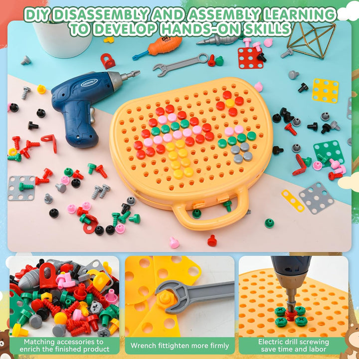 DAOUZL Montessori Spielzeugkiste mit Bohrmaschine, Magische Montessori-Spielzeugkiste, Mosaik Puzzle