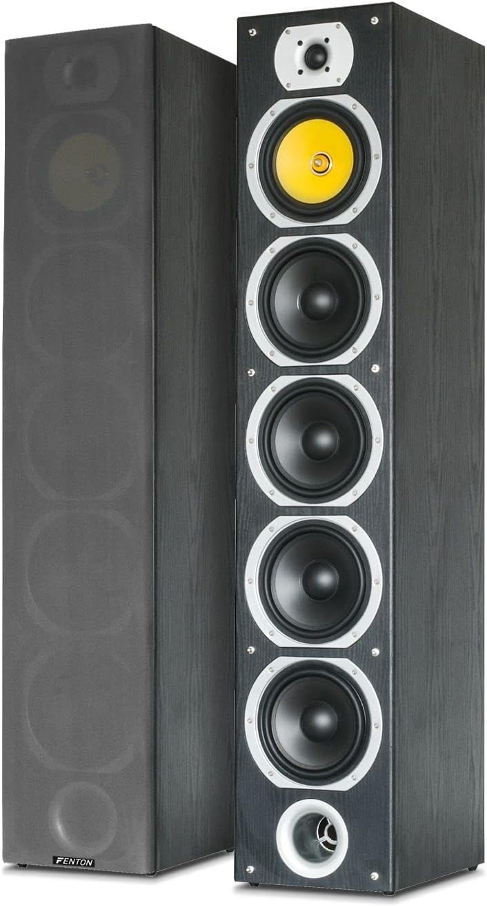 Fenton SHFT57B Standlautsprecher Paar 600 Watt, HiFi Lautsprecher Boxen für Stereoanlage, 4-Wege pas