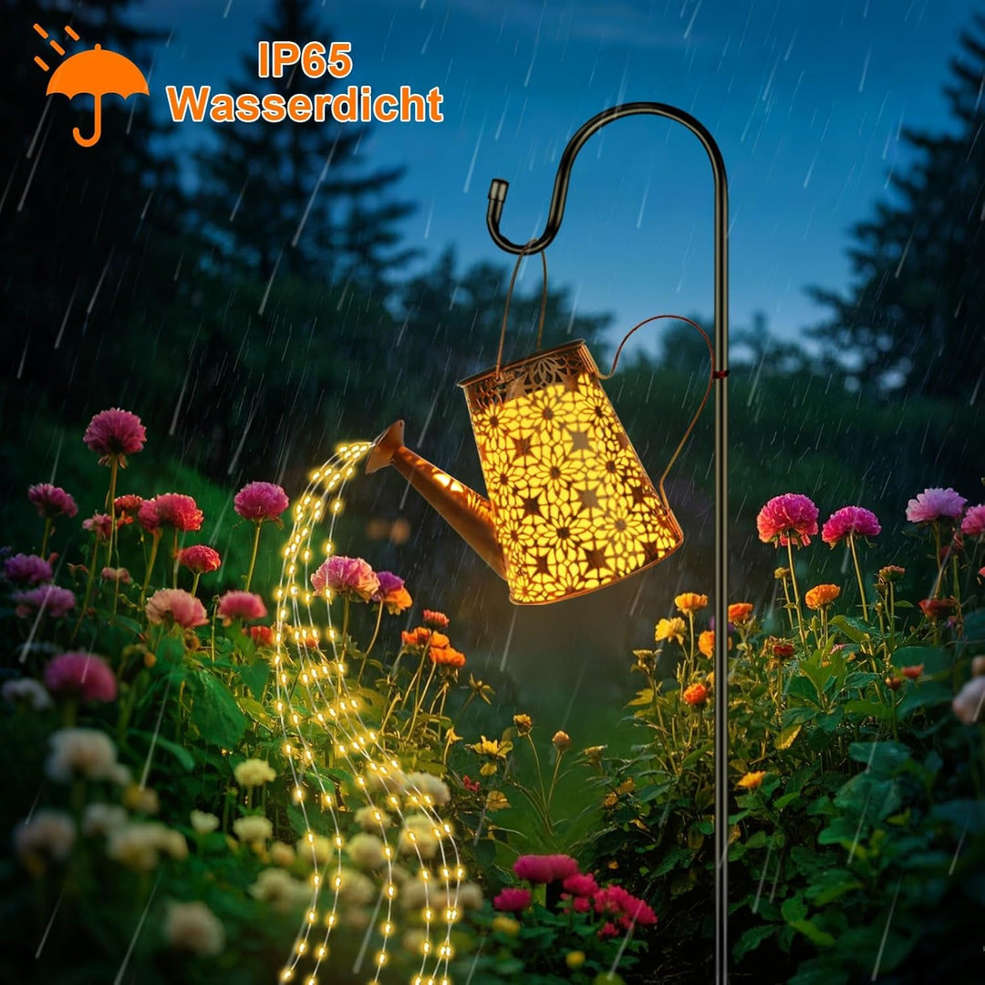 FLSEPAMB 2 Stück Solar Giesskanne mit Lichterkette Aussen Gartendeko, IP65 LED Solar Giesskanne mit