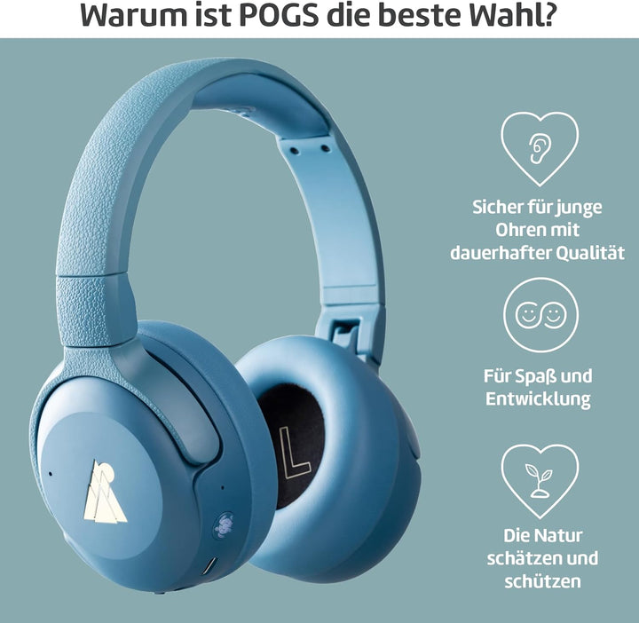 POGS Drahtloser Bluetooth Over-Ear Noise Cancelling-Kopfhörer | The Turtle | Faltbarer robuster Kopf