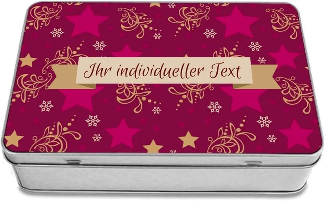 STEMPEL-FABRIK Geschenkdose Eckig mit Aufdruck - Design Sterne - Keksdose - Plätzchendose - Metalldo