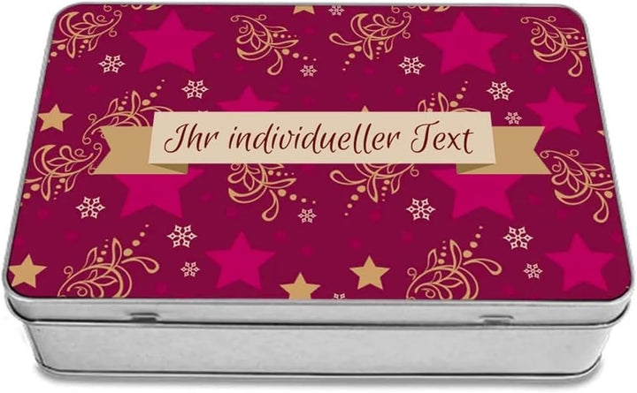 STEMPEL-FABRIK Geschenkdose Eckig mit Aufdruck - Design Sterne - Keksdose - Plätzchendose - Metalldo