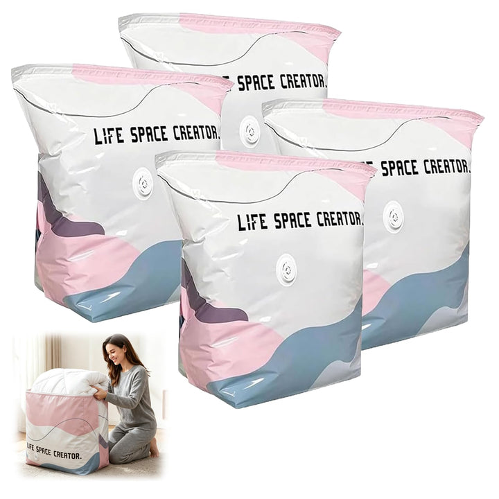 4 Stück No-Pump Large Vacuum Storage Compression Bags,3D-Vakuum-Aufbewahrungsbeutel Ohne Pumpe, Wied