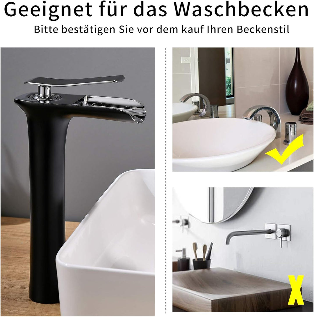 AIMADI Wasserhahn Bad Wasserfall Waschtischarmatur Hoch Badarmatur aufsatzwaschbecken Armatur Badezi