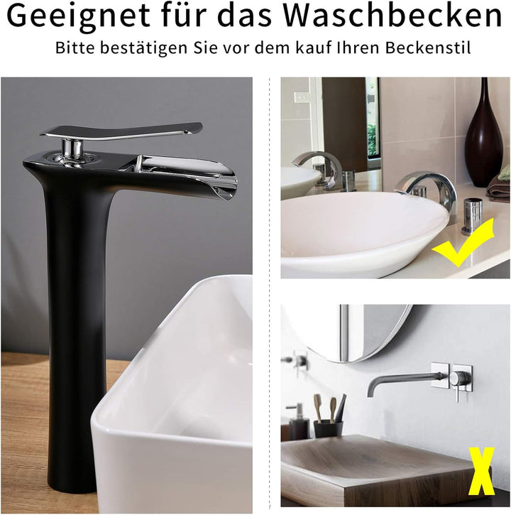 AIMADI Wasserhahn Bad Wasserfall Waschtischarmatur Hoch Badarmatur aufsatzwaschbecken Armatur Badezi