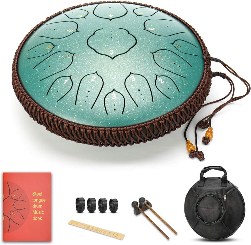 AMKOSKR Stahlzungentrommel, 14 Zoll 35 cm Steel Tongue Drum, D-Dur 15 Noten, Handtrommel HandPan Dru