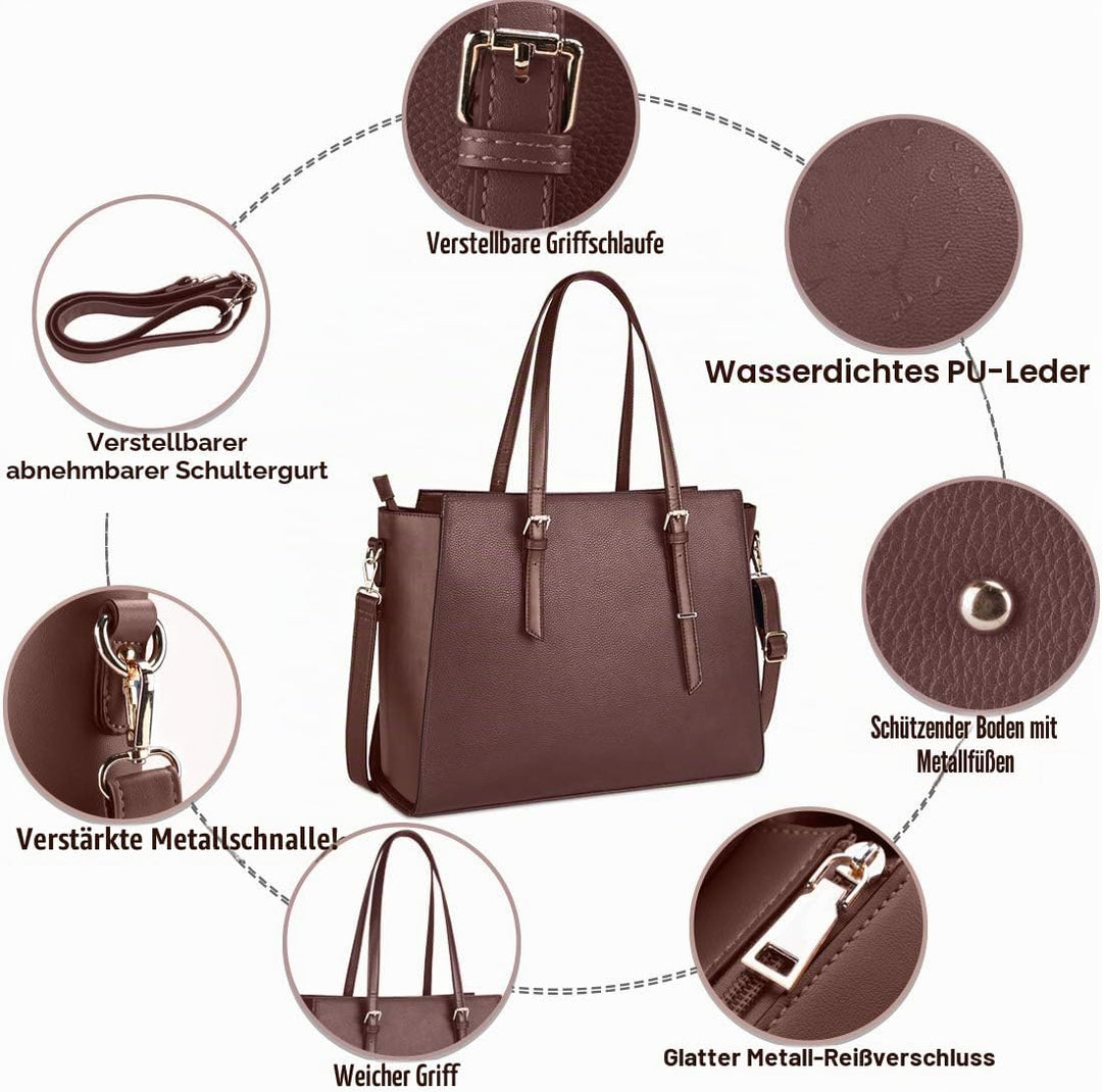 NEWHEY Handtasche Damen Shopper Damen Grosse Schwarz Gross Laptop Tasche 15.6 Zoll Elegant Leder Umh