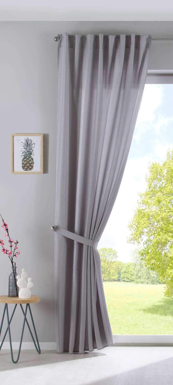 2er Set Vorhänge Verdeckte Schlaufen Cationic »JENA« HxB 225x140 cm Silber Blickdicht Leinen Optik G