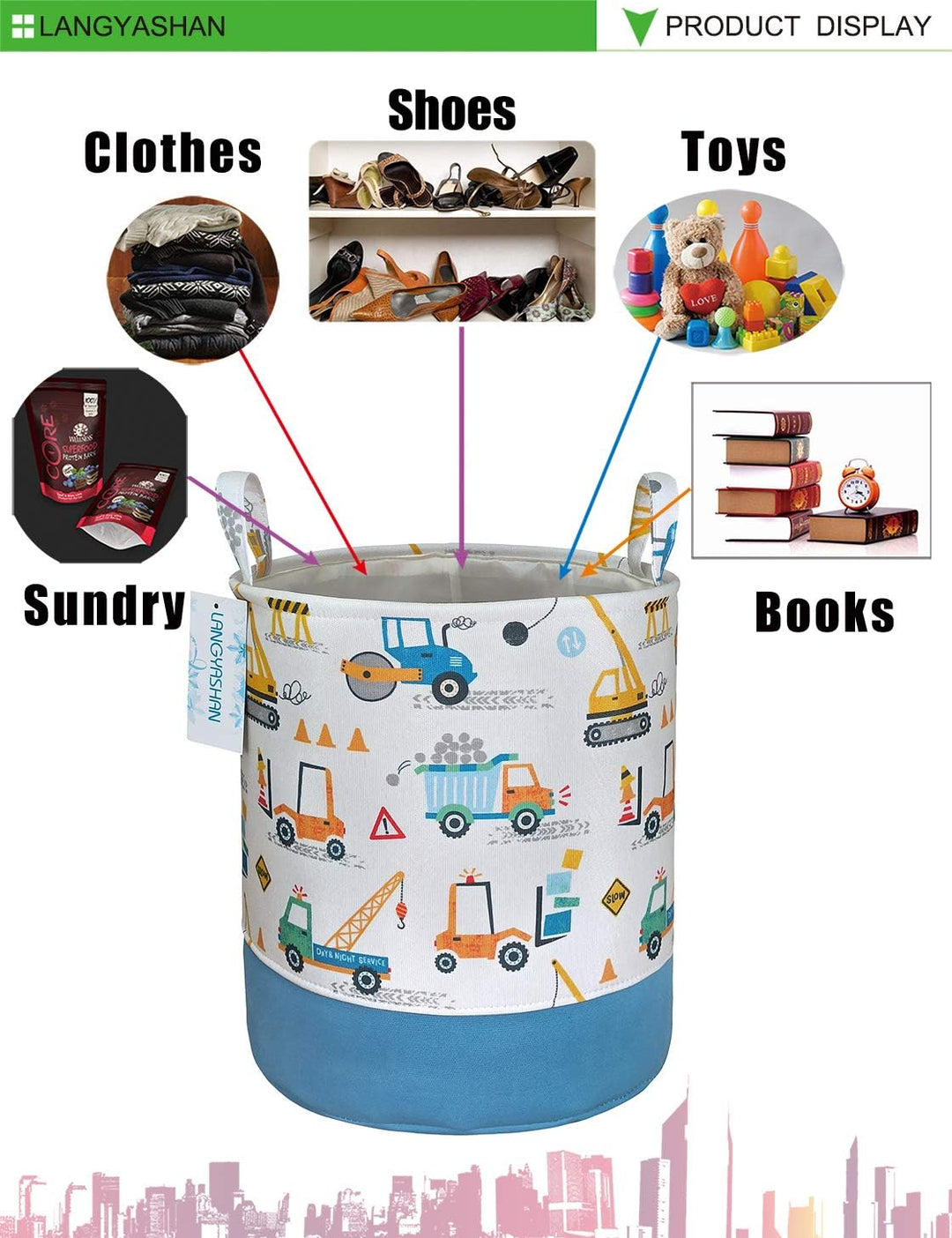 LANGYASHAN Aufbewahrungskorb, Baumwolle, faltbar, für Mädchen, Wäschekorb, Spielzeugkorb, Geschenkkö