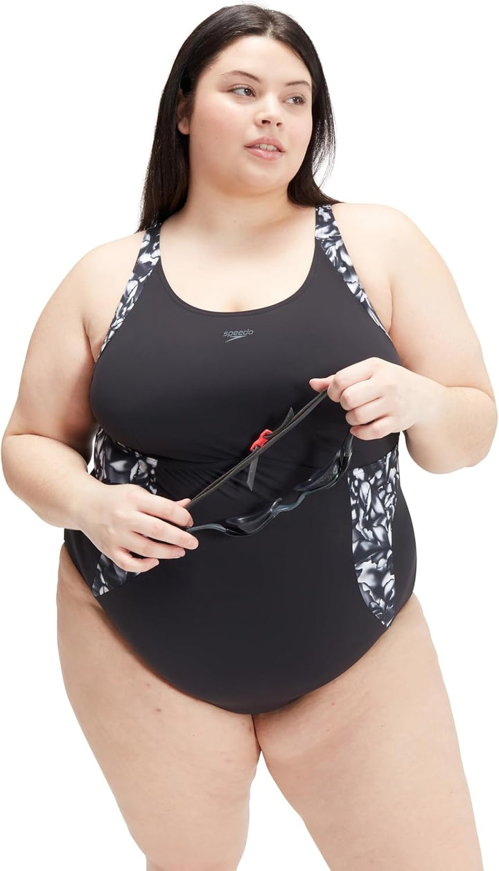 Speedo Damen Printed OrchidLustre (+) 1 Piece Badeanzug 44 Schwarz/Usa Anthrazit/Weiss, 44 Schwarz/U