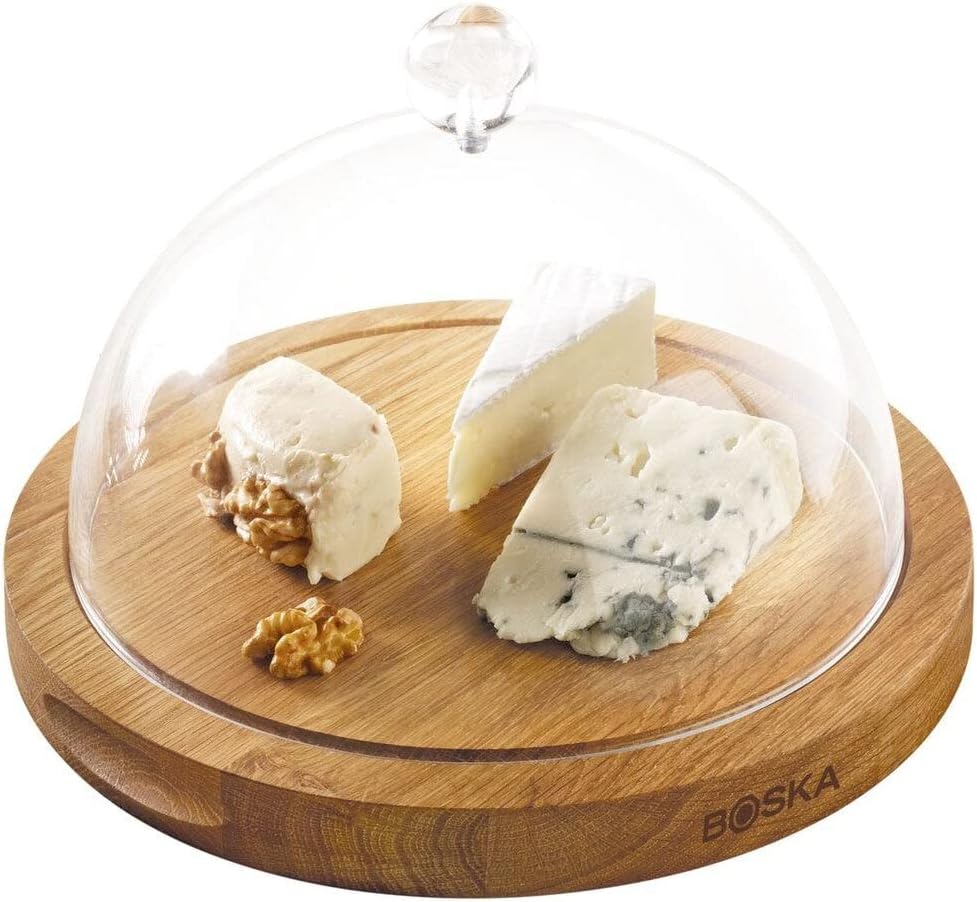 Boska Servierbrett Rund Friends mit Glocke/hält Käse länger frisch / 23,8 cm/Holz/Kunststoff/Braun