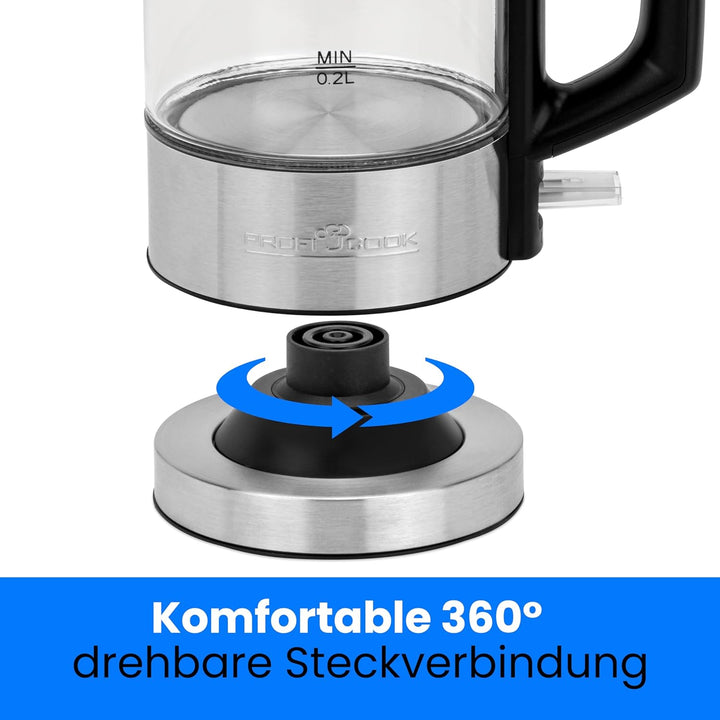 ProfiCook Wasserkocher Edelstahl beleuchtet, 0,5 Liter Mini Wasserkocher mit blauer Beleuchtung, Tee