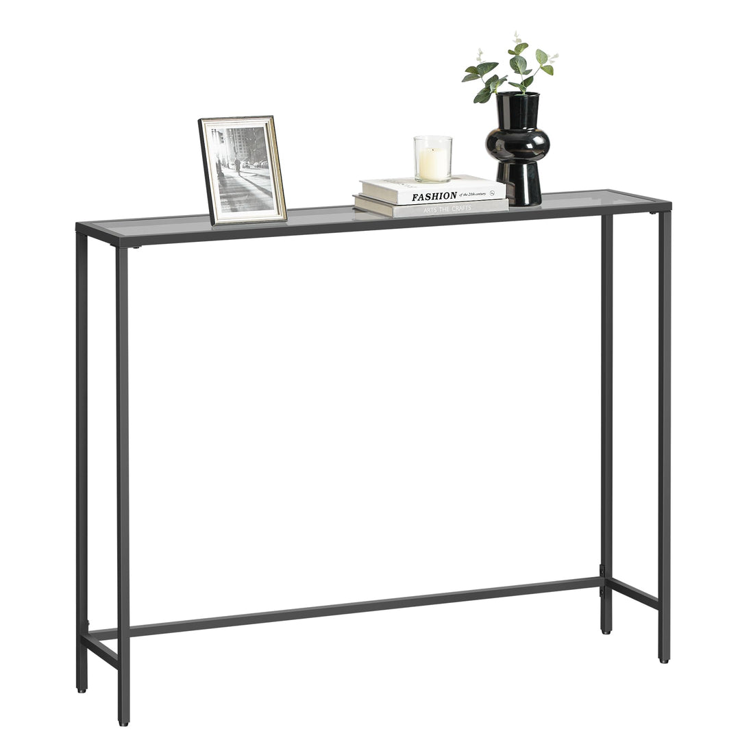 VASAGLE Konsolentisch, Beistelltisch, Oberfläche aus Hartglas, moderner Sofatisch, einfacher Aufbau,
